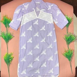 Sandro Lavender Striped Dress with White Lace